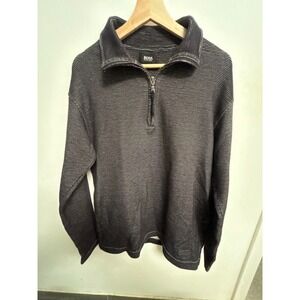 Hugo Boss Mens Quarter Zip Pullover Navy Blue White Striped Cotton Sweater M